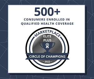 HealthCare.gov recognition for 500+ consumers enrolled in qualified health coverage